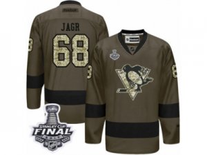 Mens Reebok Pittsburgh Penguins #68 Jaromir Jagr Premier Green Salute to Service 2017 Stanley Cup Final NHL Jersey