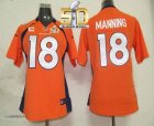 Women Nike Broncos #18 Peyton Manning Orange Team Color With C Patch Super Bowl 50 Stitched Jersey