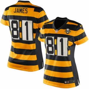 Women\'s Nike Pittsburgh Steelers #81 Jesse James Limited Yellow Black Alternate 80TH Anniversary Throwback NFL Jersey