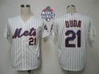 New York Mets #21 Lucas Duda Cream Blue Strip Alternate Cool Base W 2015 World Series Patch Stitched MLB Jersey