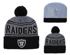 Raiders Fresh Logo Black Cuffed Knit Hat With Pom YD