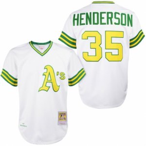 Men\'s Mitchell and Ness Oakland Athletics #35 Rickey Henderson Replica White 1979 Throwback MLB Jersey