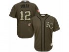 Mens Majestic Kansas City Royals #12 Jorge Soler Replica Green Salute to Service MLB Jersey