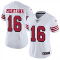 Nike 49ers #16 Joe Montana White Women Color Rush Vapor Untouchable