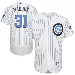 Chicago Cubs #31 Greg Maddux White(Blue Strip) Flexbase Authentic Collection 2016 Fathers Day Stitched Baseball Jersey