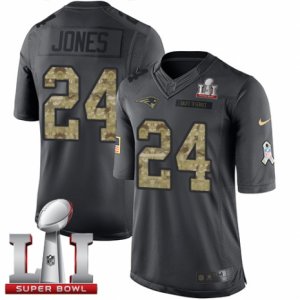 Mens Nike New England Patriots #24 Cyrus Jones Limited Black 2016 Salute to Service Super Bowl LI 51 NFL Jersey