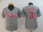 Phillies #3 Bryce Harper Gray Youth Cool Base Jersey