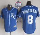 Kansas City Royals #8 Mike Moustakas Blue Alternate 2 New Cool Base W 2015 World Series Patch Stitched MLB Jersey