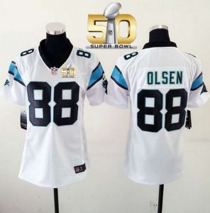 Women Nike Panthers #88 Greg Olsen White Super Bowl 50 Stitched Jersey