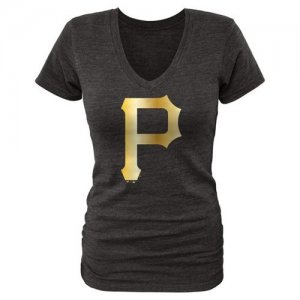 Women\'s Pittsburgh Pirates Fanatics Apparel Gold Collection V-Neck Tri-Blend T-Shirt Black