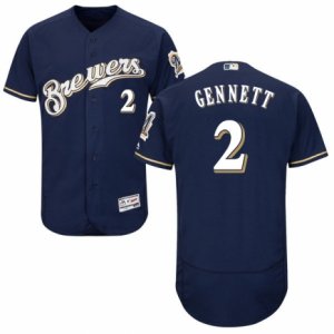 Men\'s Majestic Milwaukee Brewers #2 Scooter Gennett Navy Blue Flexbase Authentic Collection MLB Jersey