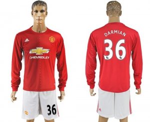 Manchester United #36 Darmian Red Home Long Sleeves Soccer Club Jersey