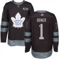Mens Toronto Maple Leafs #1 Johnny Bower Black 1917-2017 100th Anniversary Stitched NHL Jersey