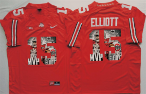Ohio State Buckeyes #15 Ezekiel Elliott Red With Silver Logo Portrait Number College Jersey