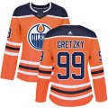Women Adidas Edmonton Oilers #99 Wayne Gretzky Orange Home Authentic Stitched NHL Jersey