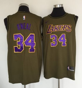 Men Nike Los Angeles Lakers #34 Shaquille O\'Neal Green Salute to Service NBA Swingman Jersey