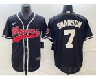 Men's Atlanta Braves #7 Dansby Swanson Black Cool Base Stitched Baseball Jersey1