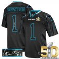 Nike Carolina Panthers #1 Cam Newton Lights Out Black Super Bowl 50 Men Stitched NFL Elite Autographed Jersey