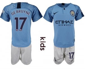 2018-19 Manchester City 17 DE BRUYNE Home Youth Soccer Jersey