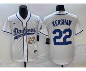 Men\'s Los Angeles Dodgers #22 Clayton Kershaw Number White Cool Base Stitched Baseball Jersey