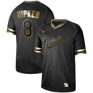 Orioles #8 Cal Ripken Jr Black Gold Nike Cooperstown Collection Legend V Neck Jersey