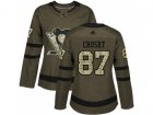 Women Adidas Pittsburgh Penguins #87 Sidney Crosby Green Salute to Service Stitched NHL Jersey