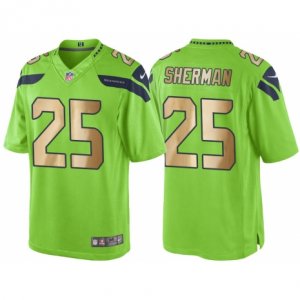 Mens Nike Seattle Seahawks #25 Richard Sherman Green Gold Limited Special Color Rush Jersey