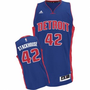 Mens Adidas Detroit Pistons #42 Jerry Stackhouse Swingman Royal Blue Road NBA Jersey