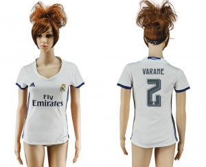 Womens Real Madrid #2 Varane Home Soccer Club Jersey