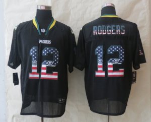 Nike Green Bay Packers #12 Rodgers Black Jerseys(USA Flag Fashion Elite)