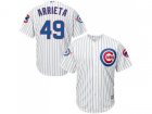 Chicago Cubs #49 Jake Arrieta White Strip New Cool Base with 100 Years at Wrigley Field Commemorative Patch Stitched MLB Jersey