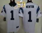Nike Carolina Panthers #1 Cam Newton White Super Bowl 50 Men Stitched NFL Elite Jersey