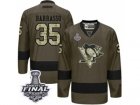 Mens Reebok Pittsburgh Penguins #35 Tom Barrasso Premier Green Salute to Service 2017 Stanley Cup Final NHL Jersey