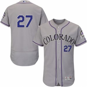 Men\'s Majestic Colorado Rockies #27 Trevor Story Grey Flexbase Authentic Collection MLB Jersey