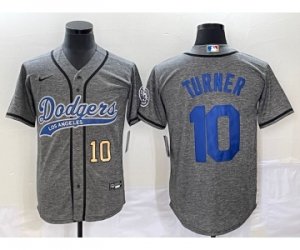 Men\'s Los Angeles Dodgers #10 Justin Turner Number Grey Gridiron Cool Base Stitched Baseball Jersey