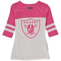 Oakland Raiders 5th & Ocean By New Era Girls Youth Jersey 34 Sleeve T-Shirt White Pink