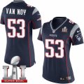Womens Nike New England Patriots #53 Kyle Van Noy Elite Navy Blue Team Color Super Bowl LI 51 NFL Jersey