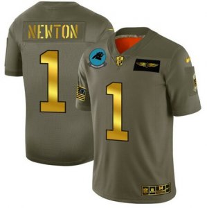 Nike Panthers #1 Cam Newton 2019 Olive Gold Salute To Service Limited Jersey