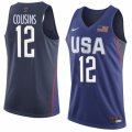 Men Nike Team USA #12 DeMarcus Cousins Swingman Navy Blue 2016 Olympic Basketball Jersey