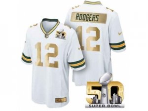 Nike Green Bay Packers #12 Aaron Rodgers white Jerseys(Limited Super Bowl 50th)
