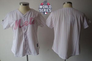 Women New York Mets Blank White Pink Strip W 2015 World Series Patch Fashion Stitched MLB Jersey