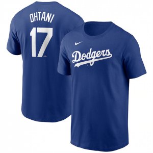 Men\'s Los Angeles Dodgers #17 Shohei Ohtani Blue 2024 Fuse Name & Number T-Shirt