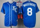 Kansas City Royals #8 Mike Moustakas Blue Alternate 2 Cool Base W 2015 World Series Patch Stitched MLB Jersey