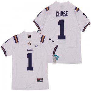 LSU Tigers 1 Ja\'marr Chase White Nike College Football Jersey