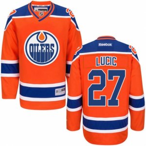 Mens Reebok Edmonton Oilers #27 Milan Lucic Premier Orange Third NHL Jersey