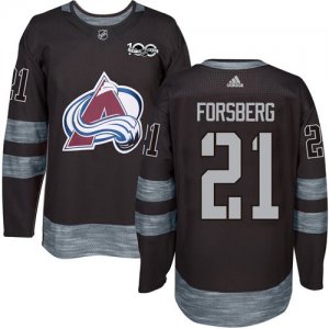 Mens Colorado Avalanche #21 Peter Forsberg Black 1917-2017 100th Anniversary Stitched NHL Jersey