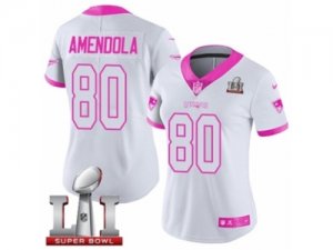 Womens Nike New England Patriots #80 Danny Amendola Limited WhitePink Rush Fashion Super Bowl LI 51 NFL Jersey