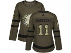Women Adidas Calgary Flames #11 Mikael Backlund Green Salute to Service Stitched NHL Jersey