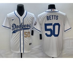Men\'s Los Angeles Dodgers #50 Mookie Betts Number White Cool Base Stitched Baseball Jersey