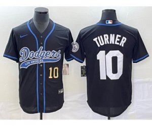 Men\'s Los Angeles Dodgers #10 Justin Turner Number Black Cool Base Stitched Baseball Jersey